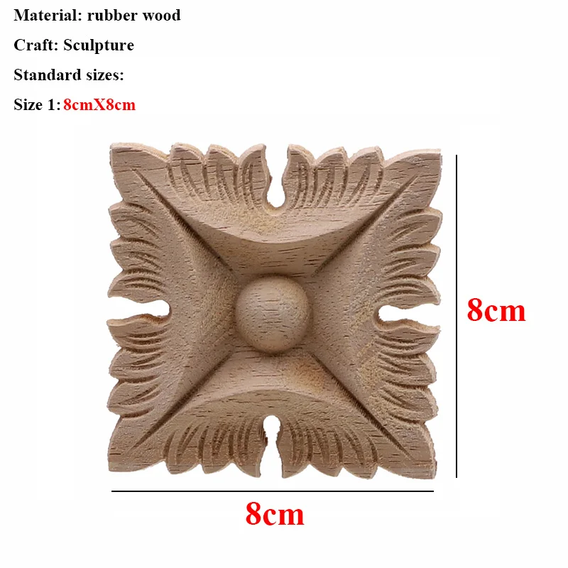 VZLX цветок резьба по дереву Аппликации из натурального дерева для мебельного шкафа неокрашенные деревянные молдинги декоративные фигурки - Цвет: 8cmX8cm