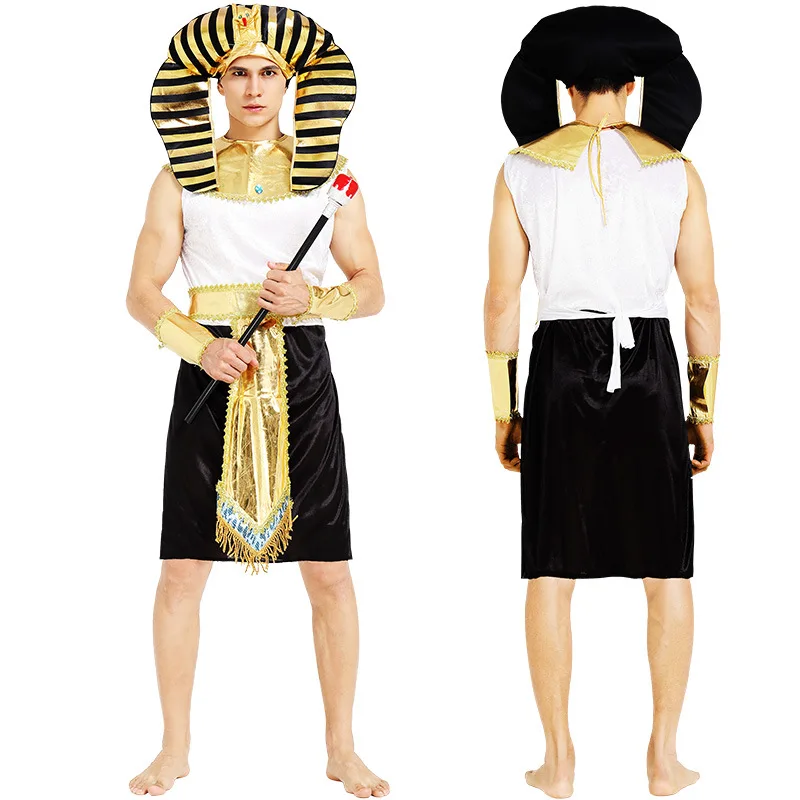 Adult Men Egyptian Pharaoh Tutankhamun King Costume Cleopatra Girl Halloween Party Traditional Egypt Egyptian queen clothing - Цвет: Бежевый