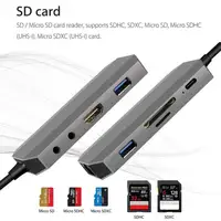 tf כרטיס USB Hub 9in1 מסוג C HDMI 4K 2Port USB3.0 HUB SD TF קורא כרטיסים RJ45 USB 3.5 מ"מ כרטיס קול אודיו ג