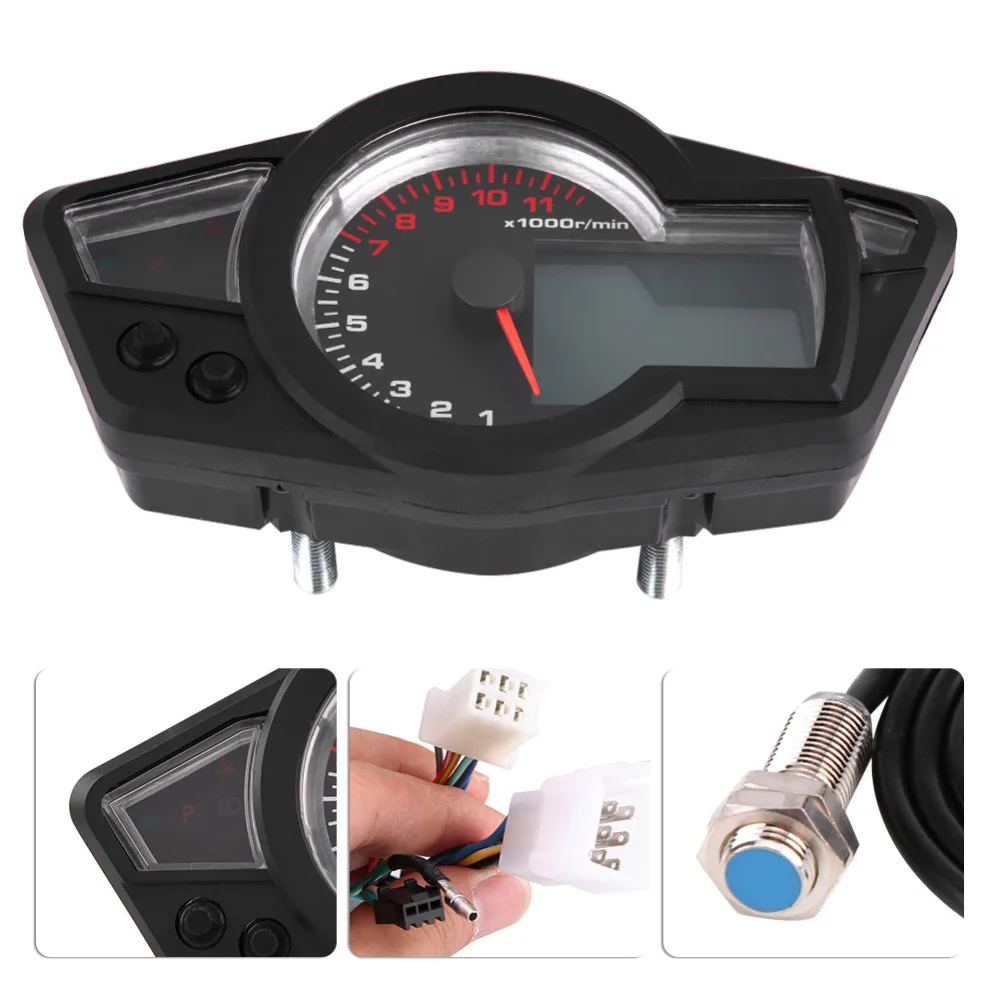 

Universal New Motorcycle Digital LCD Odometer Speedometer Tachometer 15000RPM Instruments with Speed Sensor 15000RPM Speedometer