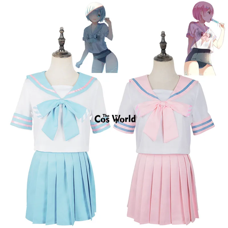 

Re Zero Kara Hajimeru Isekai Seikatsu Ram Rem JK School Uniform Sailor Suit Tops Dress Outfit Anime Cosplay Costumes