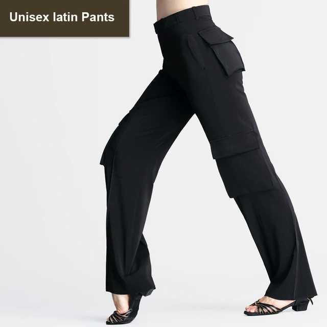 Adults Black Latin Trousers Pants Unisex 4 Pocket Cargo Pants