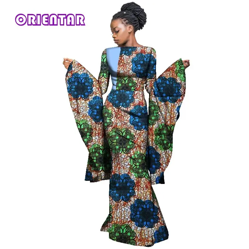 African Dresses for Women Long Flare Sleeve Maxi Dress Bazin Riche Traditional African Clothing Plus Size Party Lady WY2965 african robe