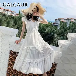 GALCAUR Повседневное платье для волос в стиле пэчворк для женщин с v-образным вырезом и коротким рукавом с высокой талией бахромой Бандажное