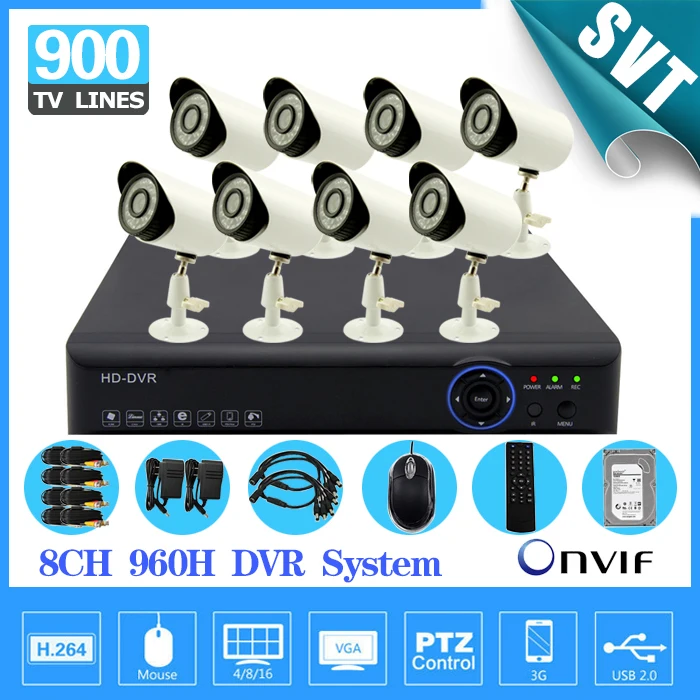 HD 900tvl Видео видеонаблюдения Системы 8ch CCTV 720 P DVR NVR ИК-Открытый IP66 комплект камеры безопасности 8 канал 1 ТБ HDD sk-079