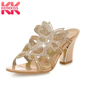 

KemeKiss Women Sandals Fashion Shine Crystal Butterfly High Heels Sandals Summer Beach Slippers Sexy Shoes Women Size 32-43