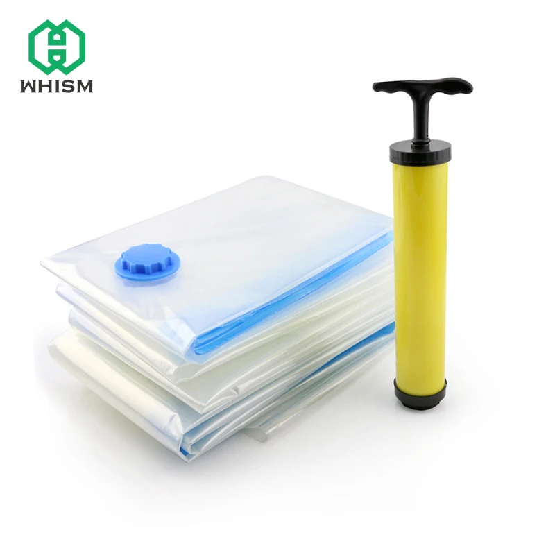 

WHISM PA+PE Travel Vacuum Bag Foldable Quilt Clothes Compressed Storage Bag Wardrobe Saving Space Seal Bags or Hand Pump