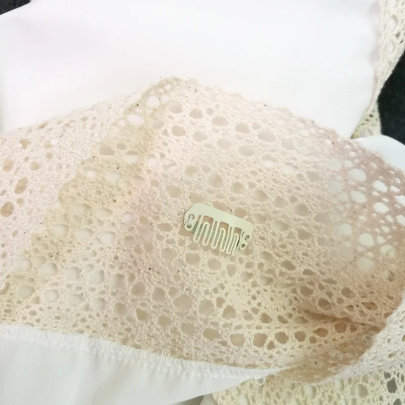 Couverture Small Size ring Embroidery scarf Catholic Church white Lace Satin Mantilla Chapel Infinity Veil with a sewn-in clip 6