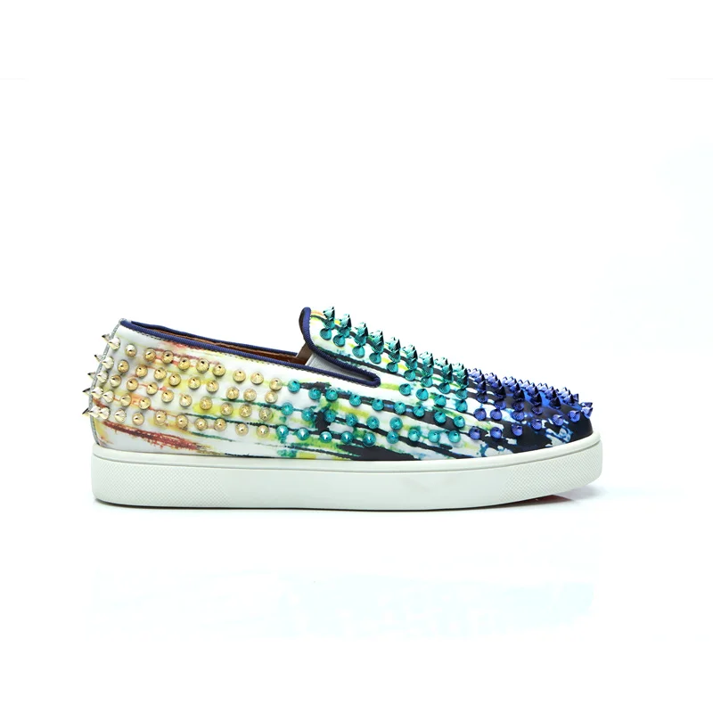 

Colorful Rivets Embellished Men Flats Round Toe Men Casual Shoes Slip On Men Loafers Round Toe Slip On Men Shoes Low Top Shoes