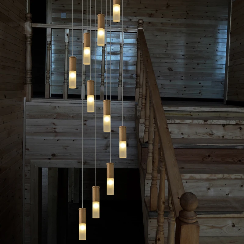 Отель большая спираль led люстра деревянная лестница освещение для лестничного