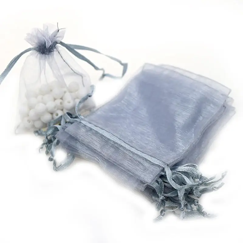 

7x9cm Gray Organza Jewelry Gift Bags Sheer Organza Bag Small Drawstring Pouches 100pcs/lot Wholesale Jewelry Packaging