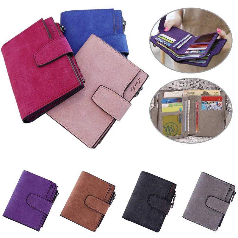

Women Retro Buckle Wallets Student Scrub Multi-Card Zipper Wallet Short Coin Purses Clutch ID Card Holder For Girls