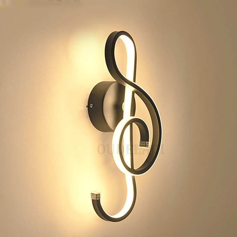 Kaufen LED Aluminium wand lampe Schwarz Weiß musik symbol kunst leuchte wand lichter für home wohnzimmer schlafzimmer Korridor Dekoration lampen