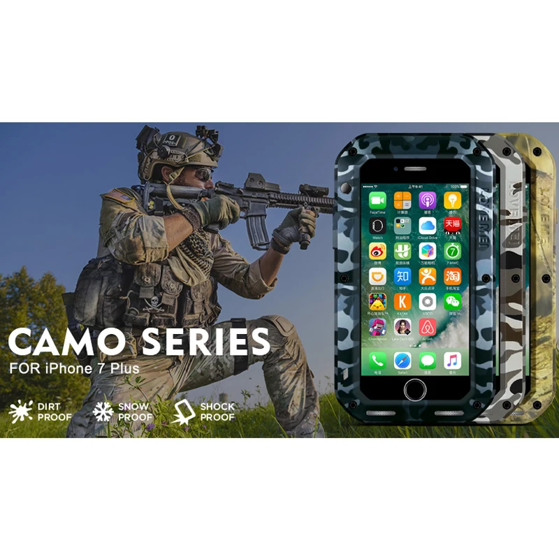 

LOVEMEI CAMO Series Aluminum Waterproof Case For iPhone 7 Plus 8 Plus Cover Armor Camouflage Full Body Protection Phone Case
