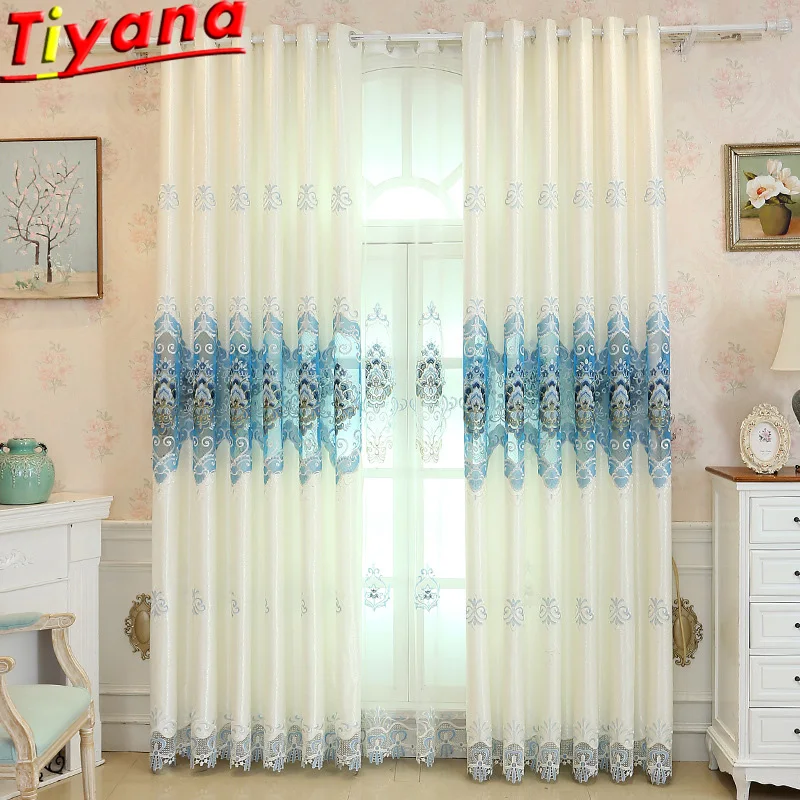

Luxury Embroidery Curtainsfor Living Room Beige Tulles for Bedroom Modern Window Drapes High Grade Sheer Voile WH039#40