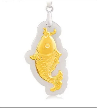 

Hot sale 100% Natural /Jadeite 24k 999 Yellow Gold Fish Pendant