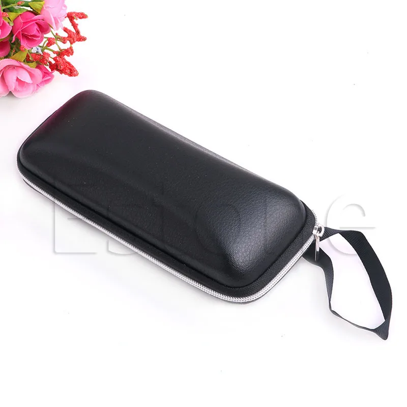 Portable Leather Zipper Eye Glasses Sunglasses Clam Shell Hard Case