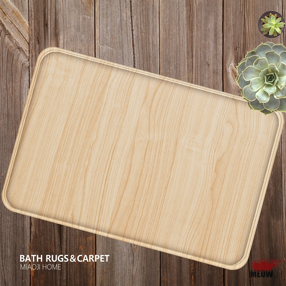 

[MIAOJI] Faux Printed Wood Grain Wooden Board Soft Durable Carpet Doormat Bath Mat Absorbent Non-slip 40x60cm