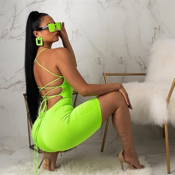 

New Women Lace Up Back Romper Jumpsuit Shorts Bodycon Strappy Mini Playsuit Clubwear Backless Beachwear