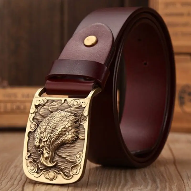 Ремень мужской из натуральной кожи с пряжкой в виде орла латуни|genuine leather belt men|genuine