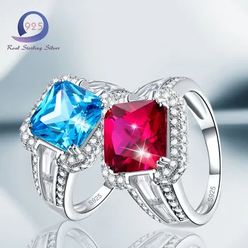 

Merthus 925 Sterling Silver Rings 7.5CT Swiss Blue Fashion Women Promise Engagement Anniversary Ring