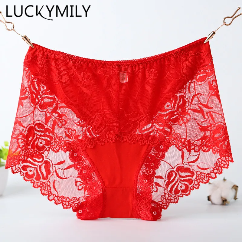 Luckymily Women's Sexy Elastic Cotton Panties Solid High-waist Underwear Briefs Big Size Women Intimates Lingerie Thong Panties