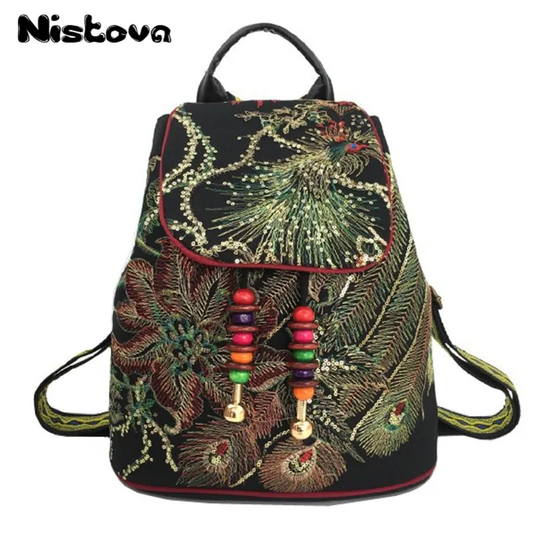 

New Women's High Quality Ethnic Style Embroidery Canvas Backpack Phoenix Embroidery Backpack Large Capacity Travel Bag