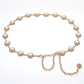 

Women Gold Imitation Pearl Waist Chain Western Fashion Inlaid Metal Tassels Belt With Summer Accessories BL250