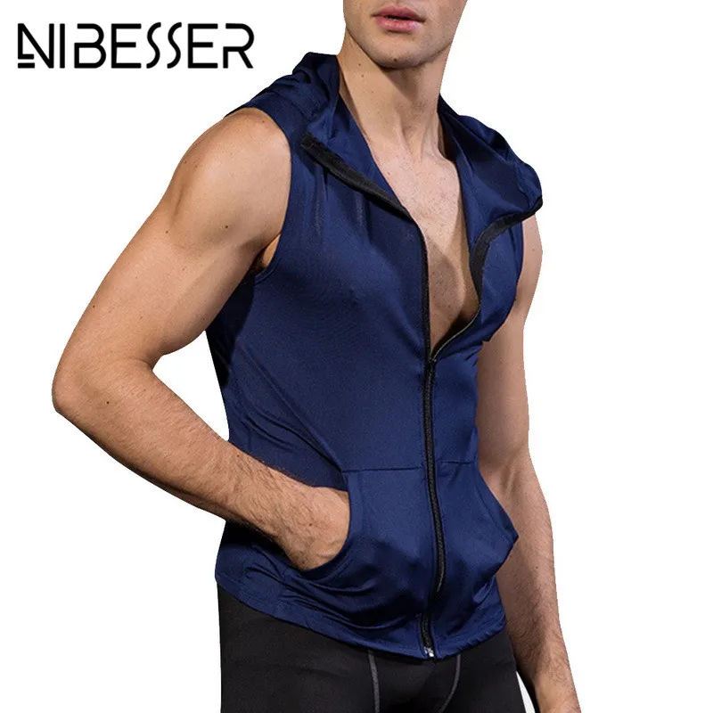 Buy NIBESSE Fashion Solid Tank Top Men Summer Zipper
