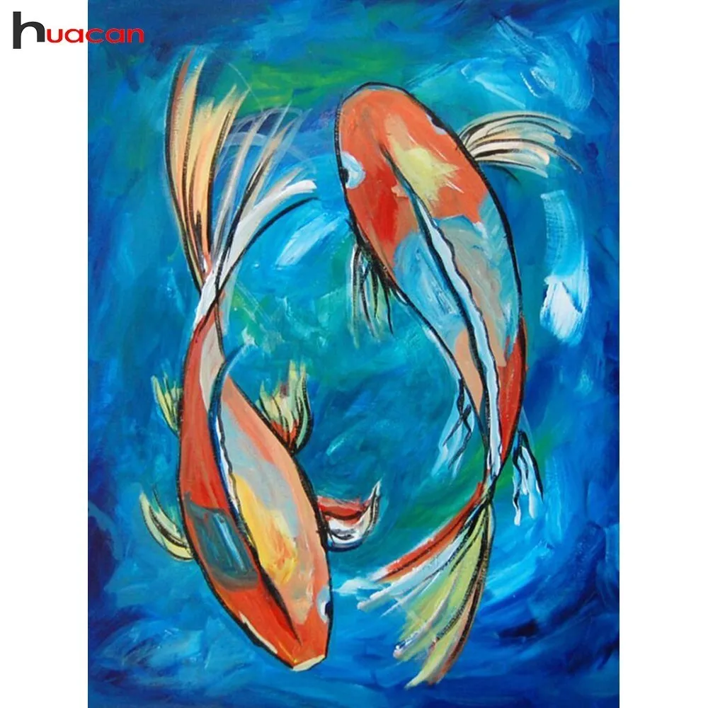 

HUACAN 5d Diamond Painting Fish Carp Full Drill Square Diamond Embroidery Animal Kits Handmade Rhinestone Mosaic Room Decoration