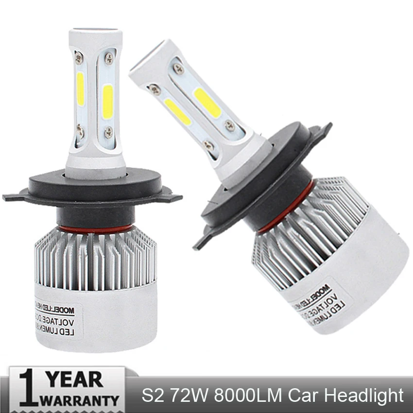 

2PCs S2 H7 H4 LED Bulb Car Headlight H11 H1 H13 H3 H27 9005/HB3 9006/HB4 9007 Hi-Lo Beam 72W 8000LM Auto Headlamp LEDs