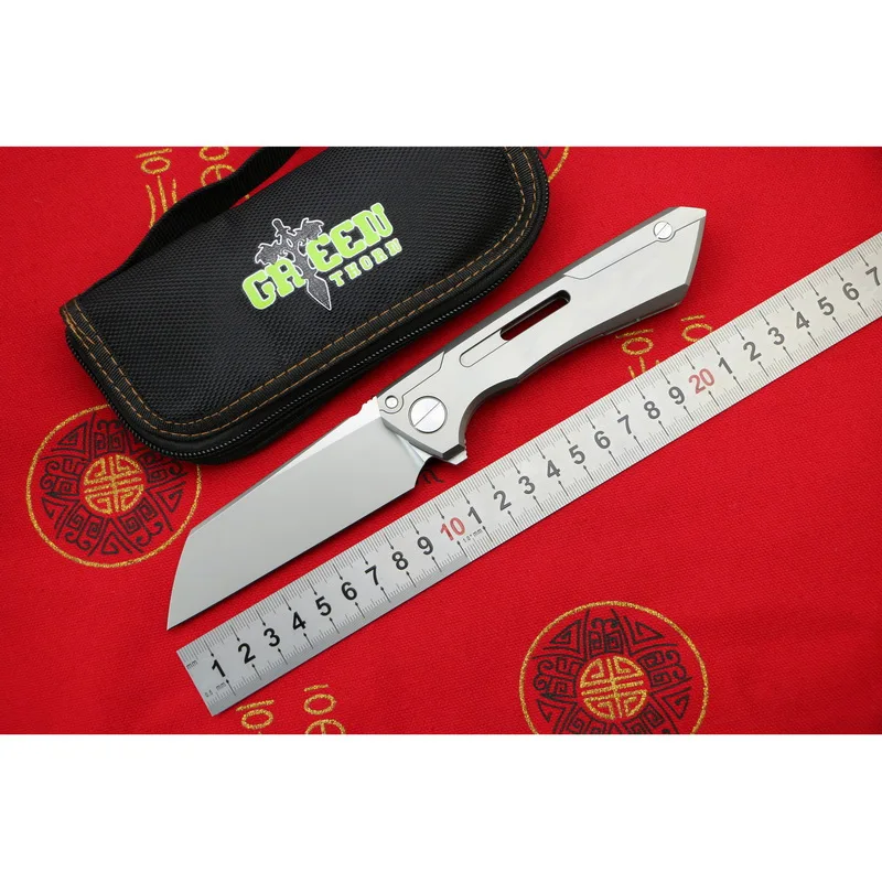

Green thorn SNECX BUSTER folding knife M390 blade TC4 titanium handle Copper gasket outdoor camping utility fruit knife EDC tool