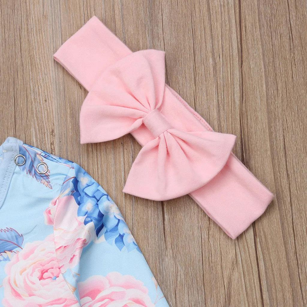 MUQGEW/одежда для малышей детский хлопковый комбинезон с цветочным рисунком для маленьких девочек, комбинезон с бантом, повязка на голову, комплекты одежды reima# y3