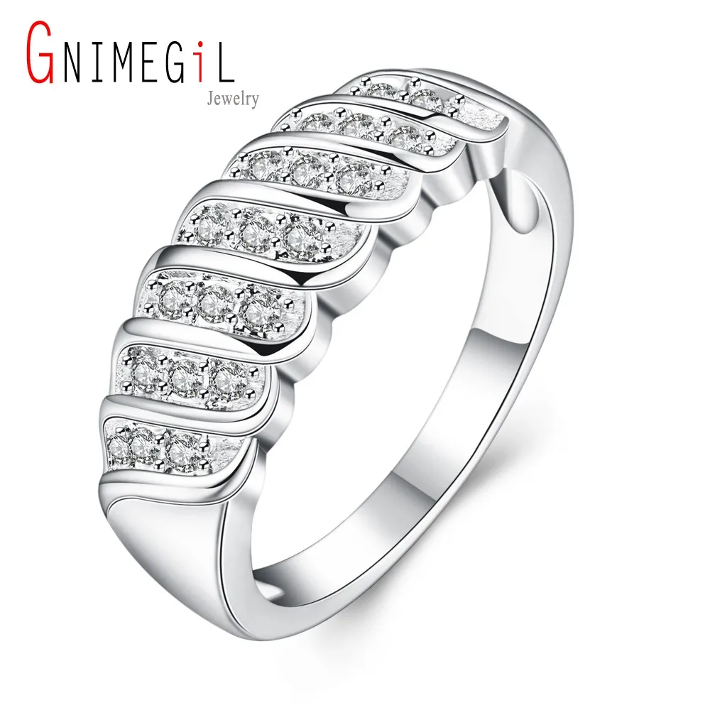 GNIMEGIL Brand Jewelry Trendy Jewelry Rings Crystal Zircon Gem Wedding Ring Fashion Silver Ring