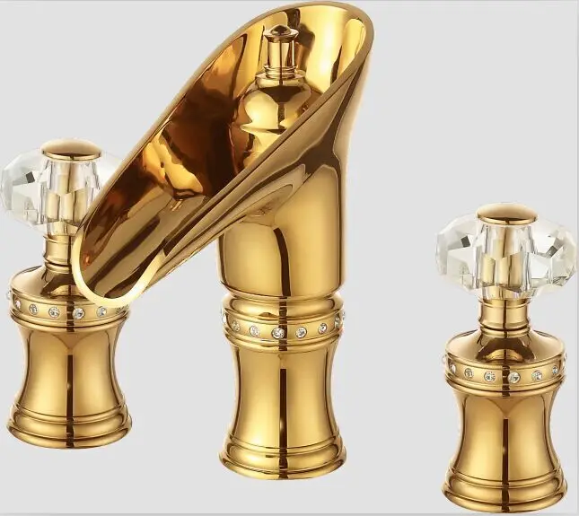Free Shipping Gold 8 Widespread Lavatory Bathroom Sink Faucet