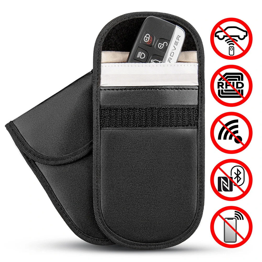 

Car Key Signal Blocker Case Faraday Cage Fob Pouch Keyless RFID Blocking Bag Pouch Anti-degassing Anti-theft Cover Cap Chain