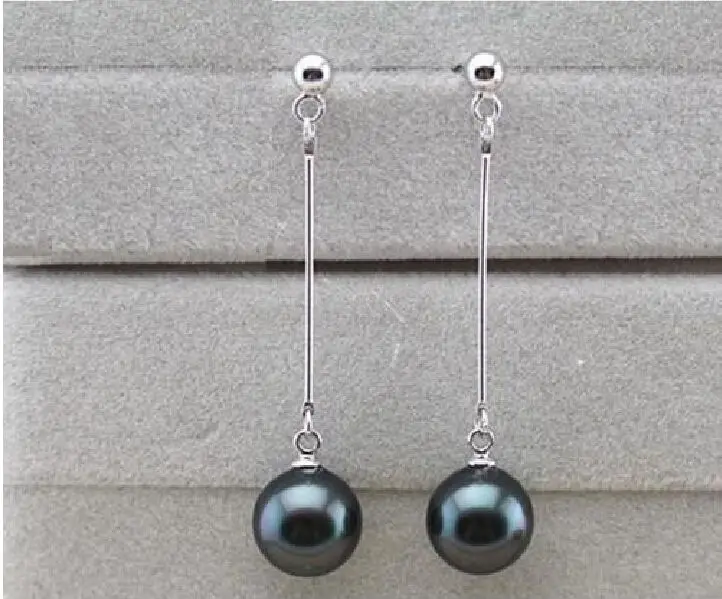 

HUGE HOT AAA 10-11 MM PERFECT ROUND SOUTH SEA BLACK PEARL EARRING r