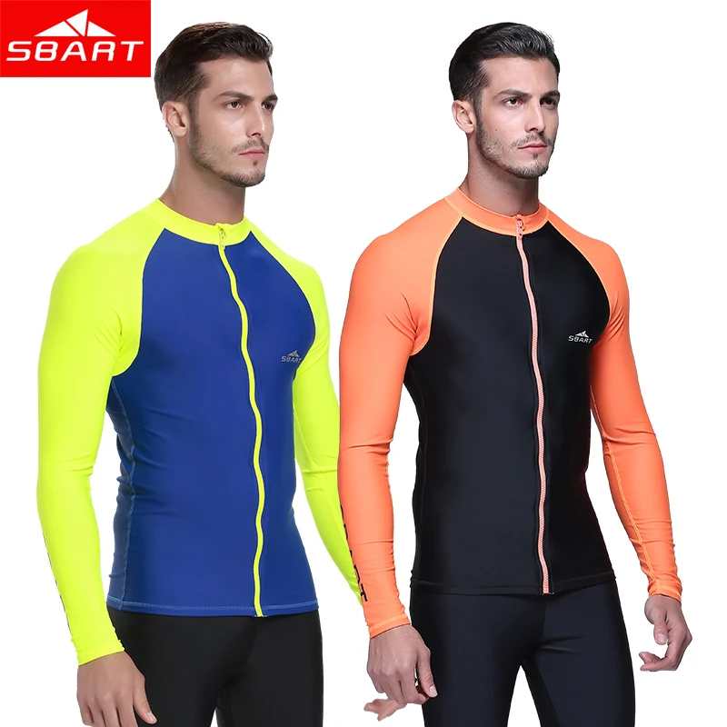 

SBART upf 50 Swim Rash Guard Men Long Sleeve Swim Shirts Anti UV Rashguard Tops Zipper Plus Size Men Rashguard Jacket