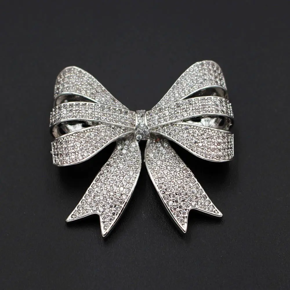 

Micro Paved Cubic Zirconia Bowknot Gold Silver Pendant Connector Accessories for DIY Pearl Beaded Necklace Making Findings