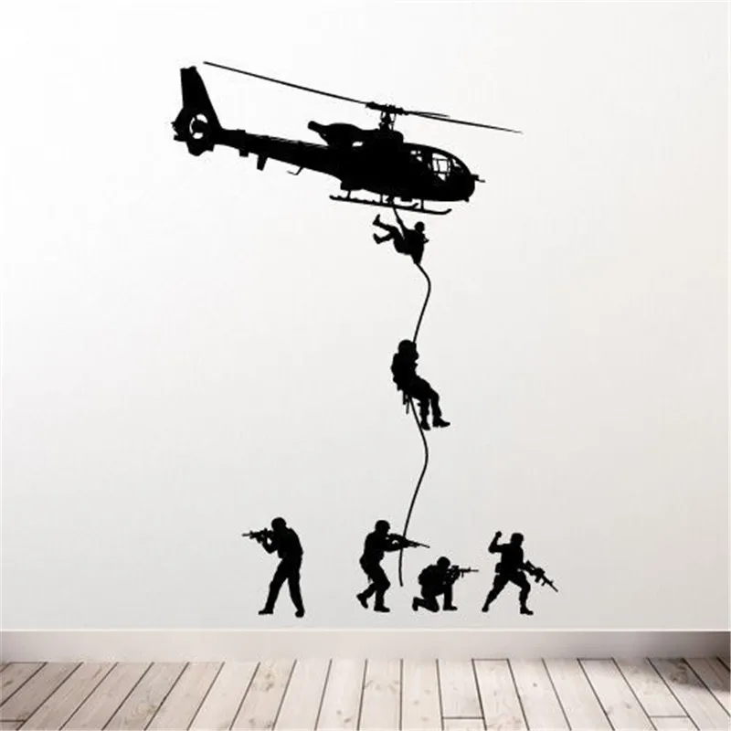 

Helicopter Wall Decal Military Soldiers Men Swat Drop Children Boys Bedroom Decoration Vinyl Art Sticker