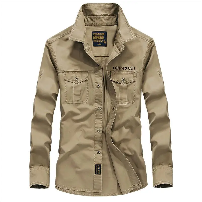  AFS JEEP Brand Military Army Shirt Men 2018 Spring Autumn 100% cotton Long Sleeve Mens Shirts Plus 
