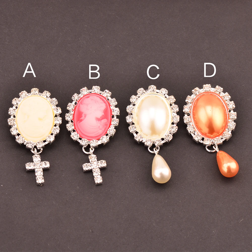 

Rhinestone Pearl Button Pin Back Used On Wedding 56MM*26MM Silver Tone 4Colors 5PCS/Lot KD420