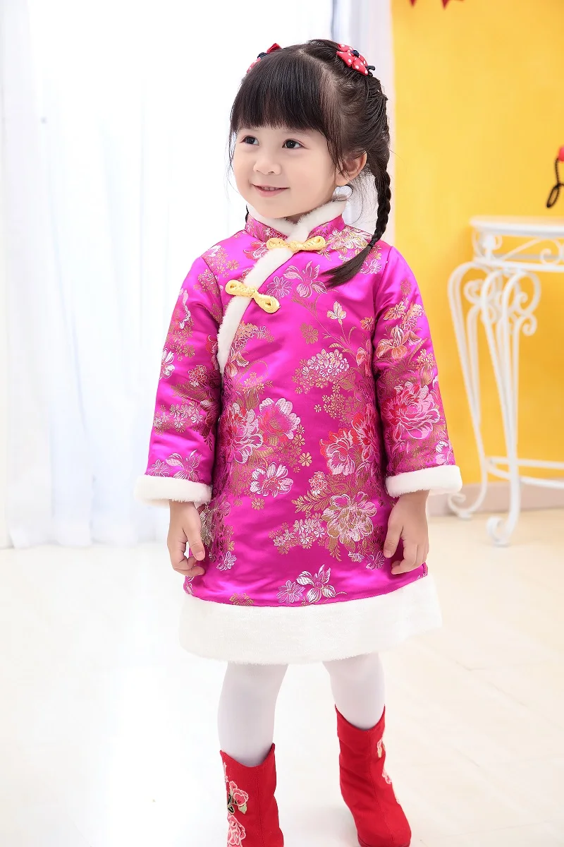 Китайское платье для девочек детское платье Чонсам для девочек, китайское Новогоднее детское красное зимнее платье принцессы для девочек подарок Chritsmas