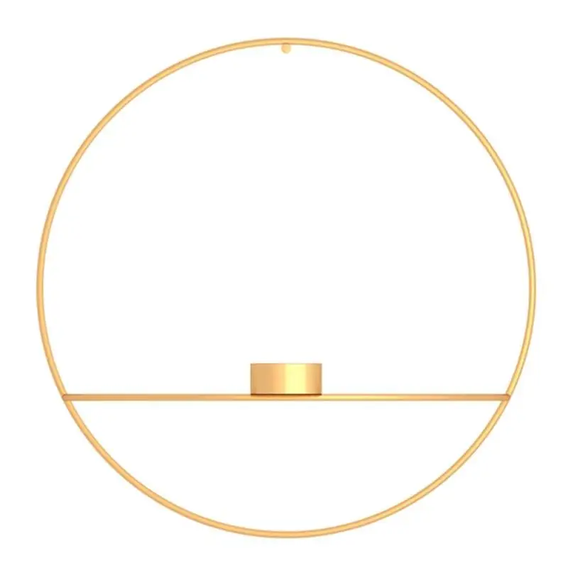 3D Metal Candle Holder Geometric Round Candlestick Wall Mounted Crafts Wedding Table Home Deco Party Festival Decoration Gifts - Цвет: Golden Short  29cm