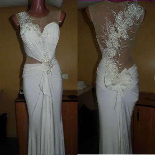 

New 2019 Vestido De Festa Free Shipping Elegant Beaded Bow Evening Dress Backless Pleat Floor Length Women/Prom Dresses C43