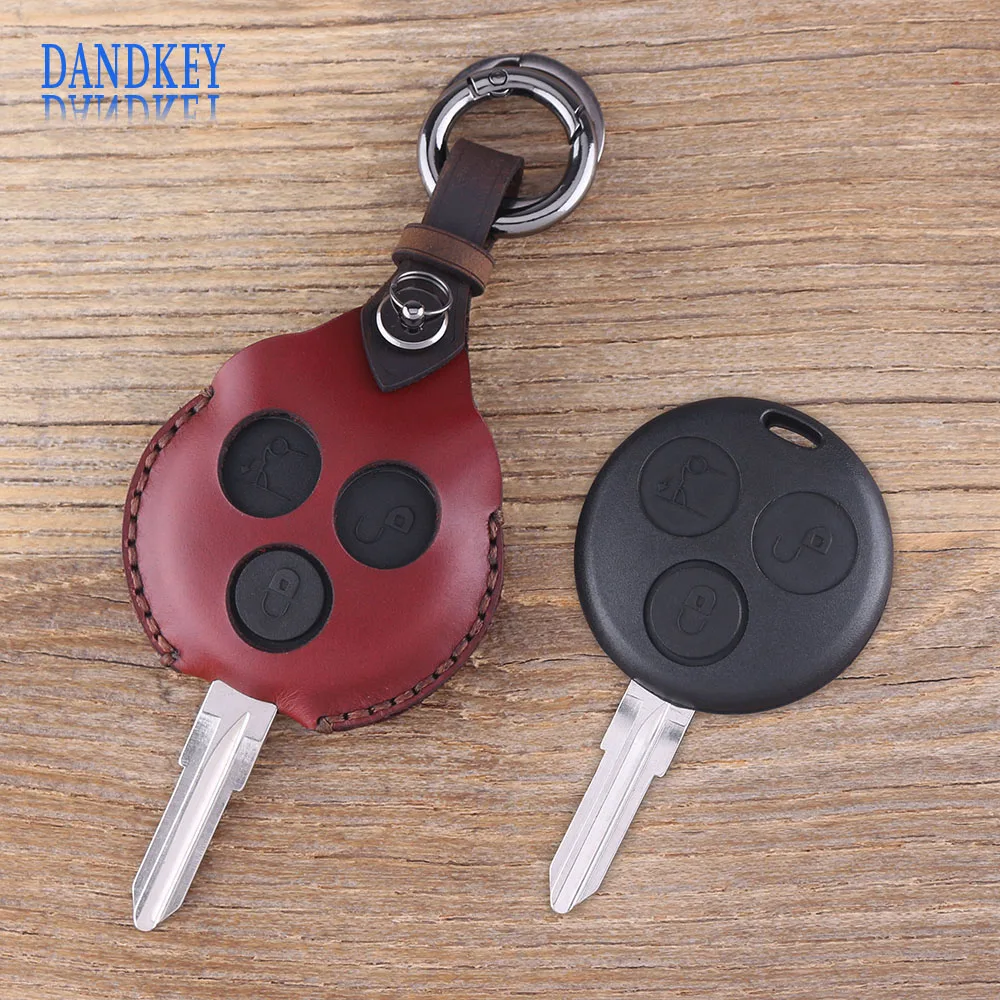 

Dandkey 3 Butons Leather Keychain For Mercedes For Benz Smart Fortwo 450 Car Key Case Key Cover Protector Shell