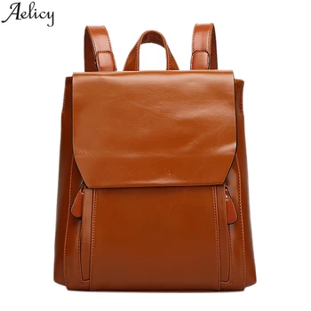 

Aelicy Lady's Pu Leather Fashion Backpack Traveling School Retro College Backpack Mochila Luxury Rucksack For Women Hot Sales