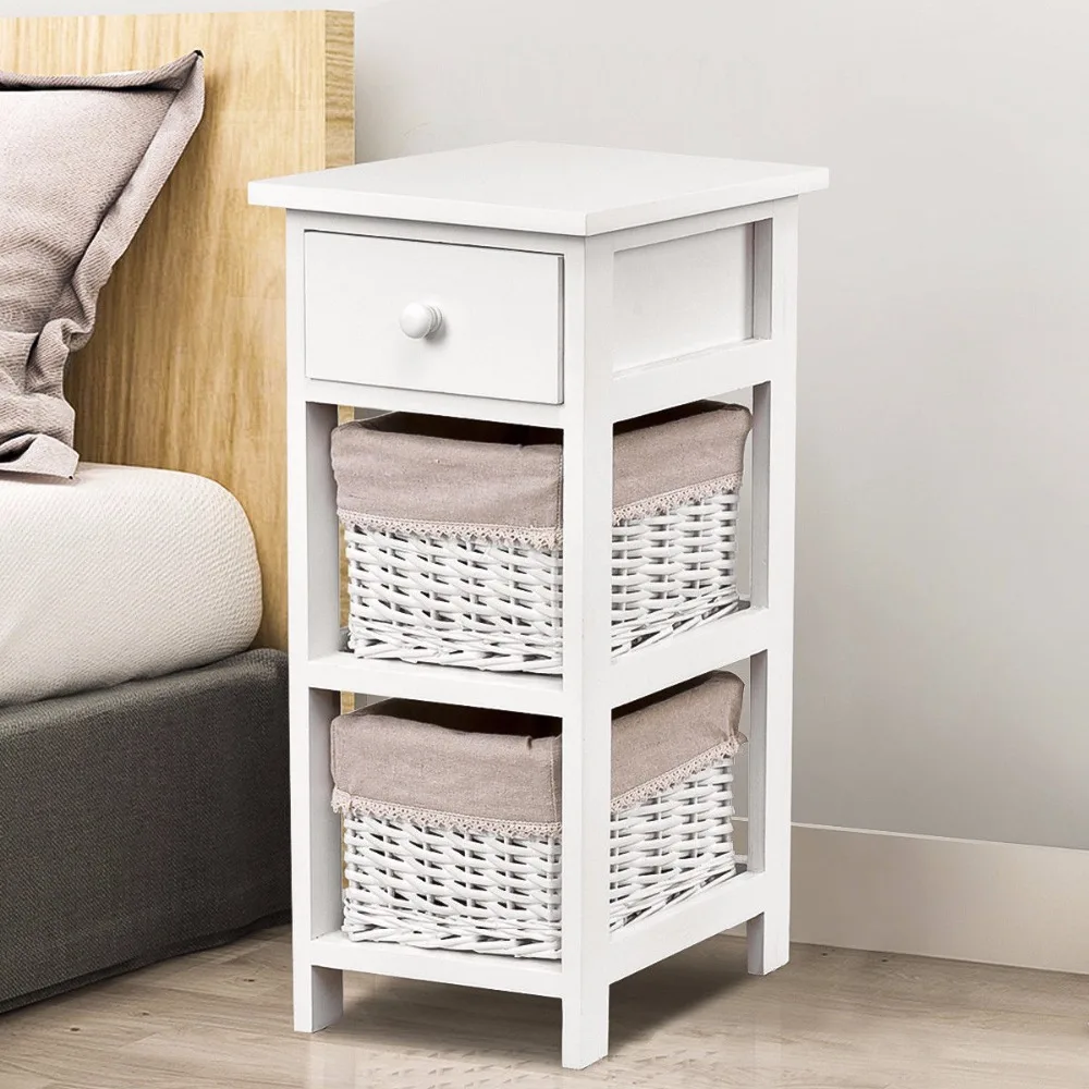 Giantex End Bedside Table Nightstand Chest Cabinet Bedroom Furniture Drawer Baskets Home Furniture HW55513