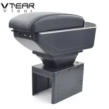 Vtear-caja de almacenamiento Universal para apoyabrazos accesorios de consola central de coche, reposabrazos de cuero interior ABS, decoración de estilismo para coche