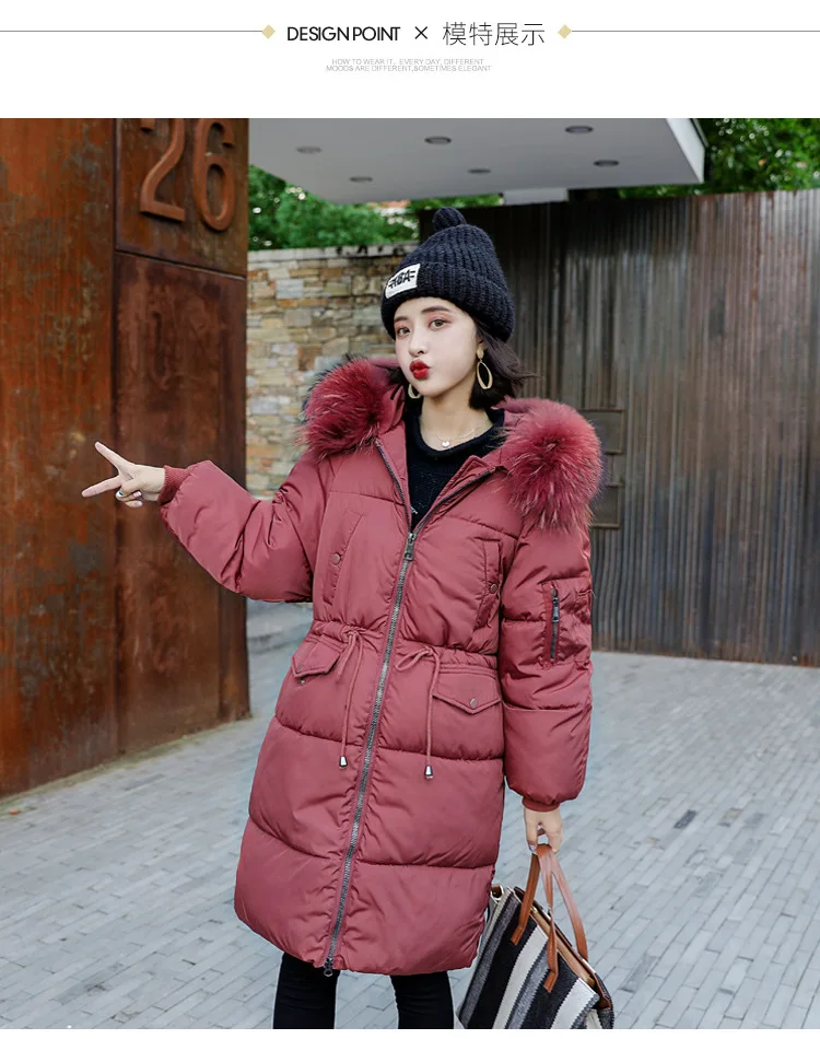 Повседневные свободные женские длинные зимние пальто и куртки меховая шапка со съемной подкладкой парка с карманами на молнии Mujer